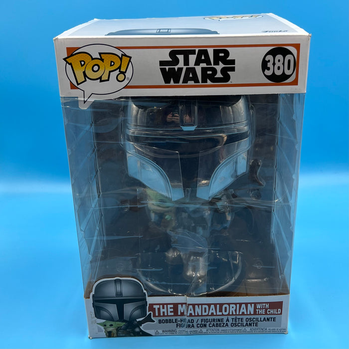 GARAGE SALE - Funko Pop! Star Wars The Mandalorian with The Child Chrome 10-inch Super-Sized Pop - Sure Thing Toys